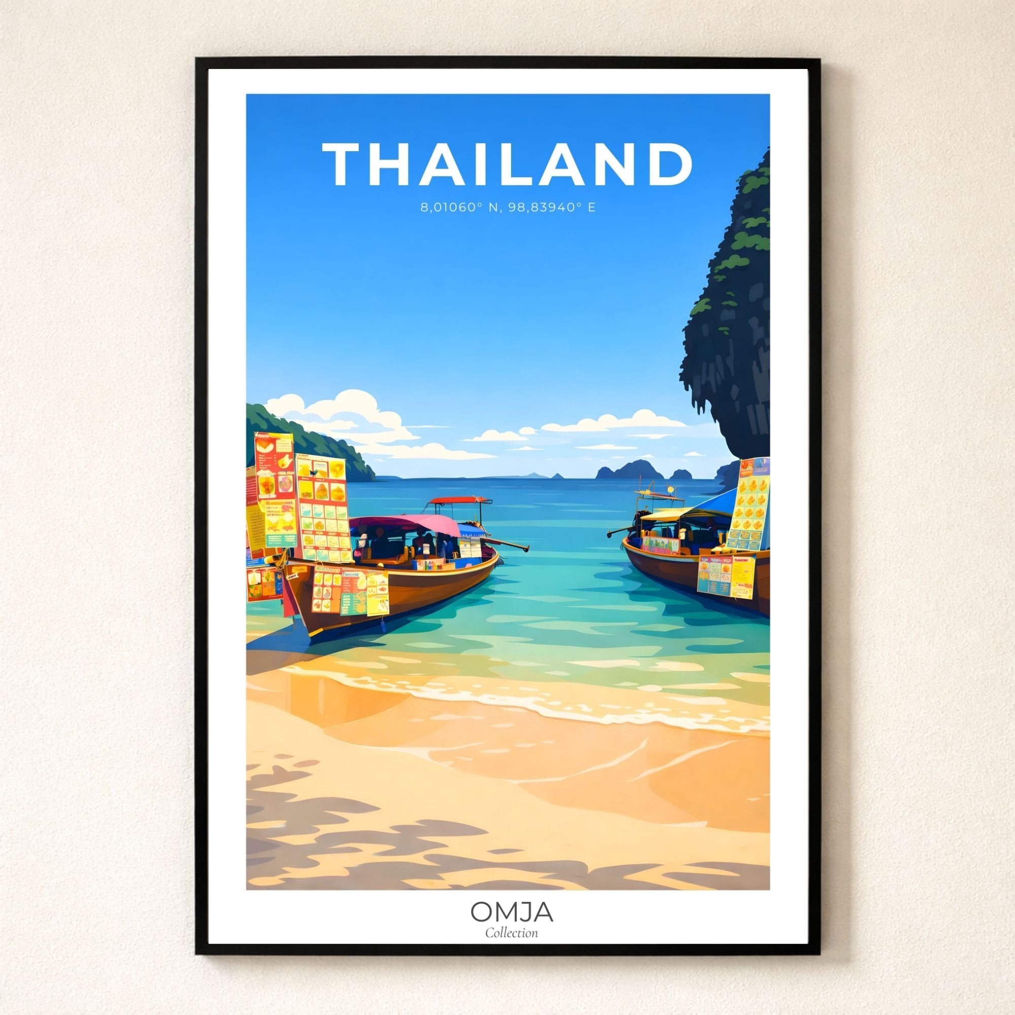 Affiche voyage Thaïlande authentique – Poster mural tropical inspiré de nos voyages, idée cadeau déco bord de mer élégante