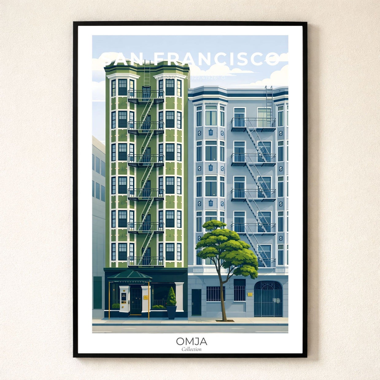 Affiche San Francisco Californie – Architecture victorienne & vibes West Coast | Décoration murale voyage