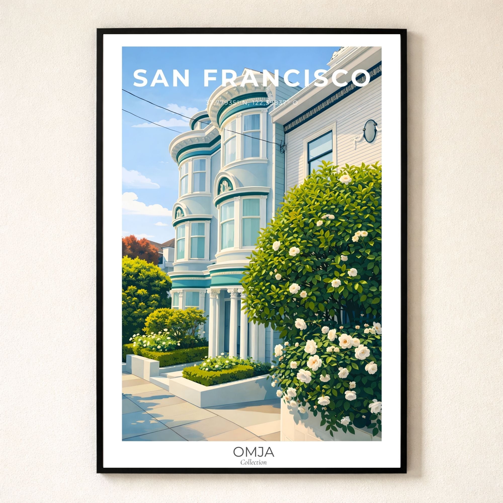Affiche San Francisco Californie – Maison Victorienne iconique | Poster voyage vintage | Déco murale USA