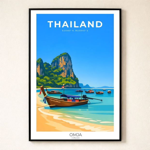 Affiche Thaïlande Ao Nang Beach Krabi – Poster photo de voyage authentique, mer turquoise, cadeau déco tropicale minimaliste