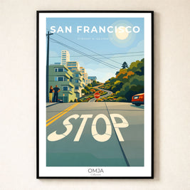 Affiche San Francisco – California Travel Poster vintage, déco murale moderne, souvenir authentique de voyage