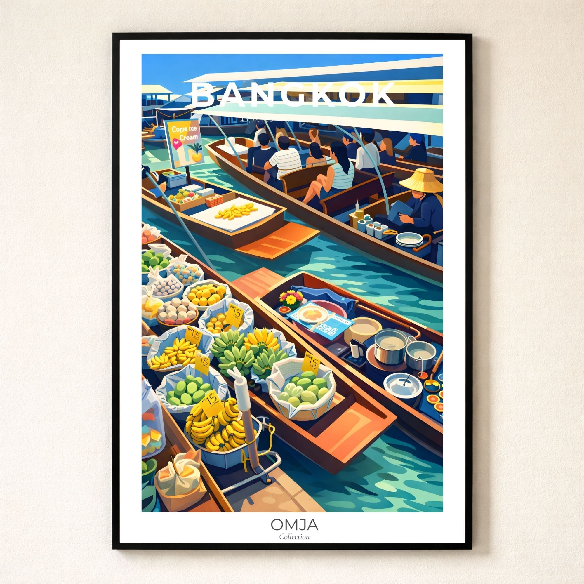 Affiche Bangkok Thaïlande – Marché flottant iconique, ambiance tropicale & artisanat voyage, photo originale, déco murale chaleureuse