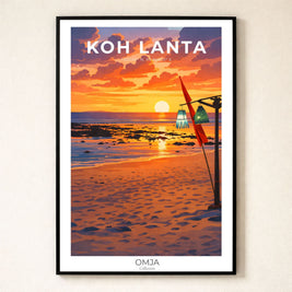Affiche Koh Lanta Thaïlande – coucher de soleil Andaman, déco murale tropicale, photo originale de voyage, cadeau bord de mer