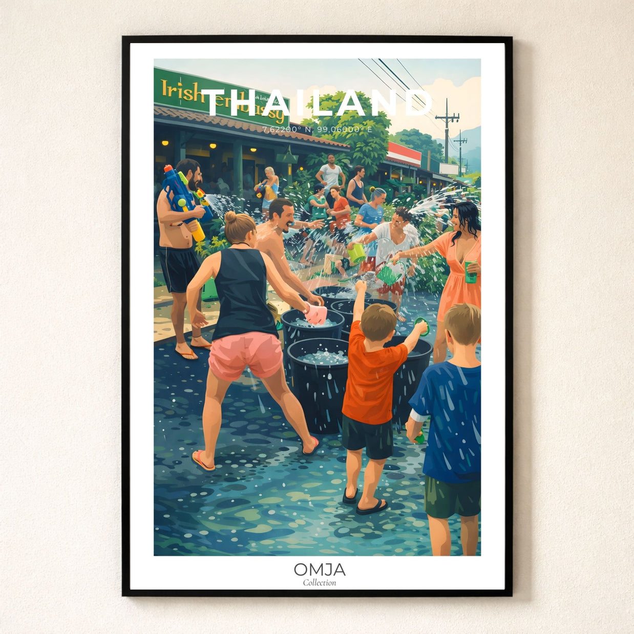 Affiche de voyage Thaïlande – Koh Lanta & Songkran | Poster photo authentique, art mural tropical, déco bohème, cadeau souvenirs