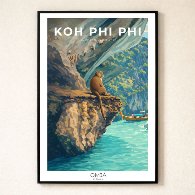 Affiche Koh Phi Phi, Thaïlande – Poster voyage photo authentique, baie turquoise & falaises, déco murale tropicale cadeau