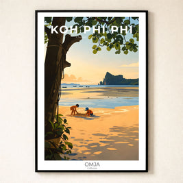 Affiche voyage Koh Phi Phi, Thaïlande – poster photo authentique de nos aventures, coordonnées GPS, déco murale bord de mer