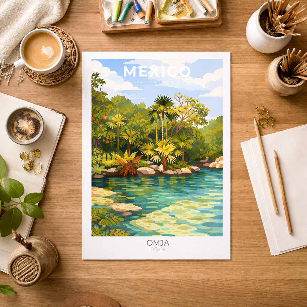 Affiche Mexique Riviera Maya – Cenote près de Tulum | Poster voyage tropical | Déco murale bohème & cadeau