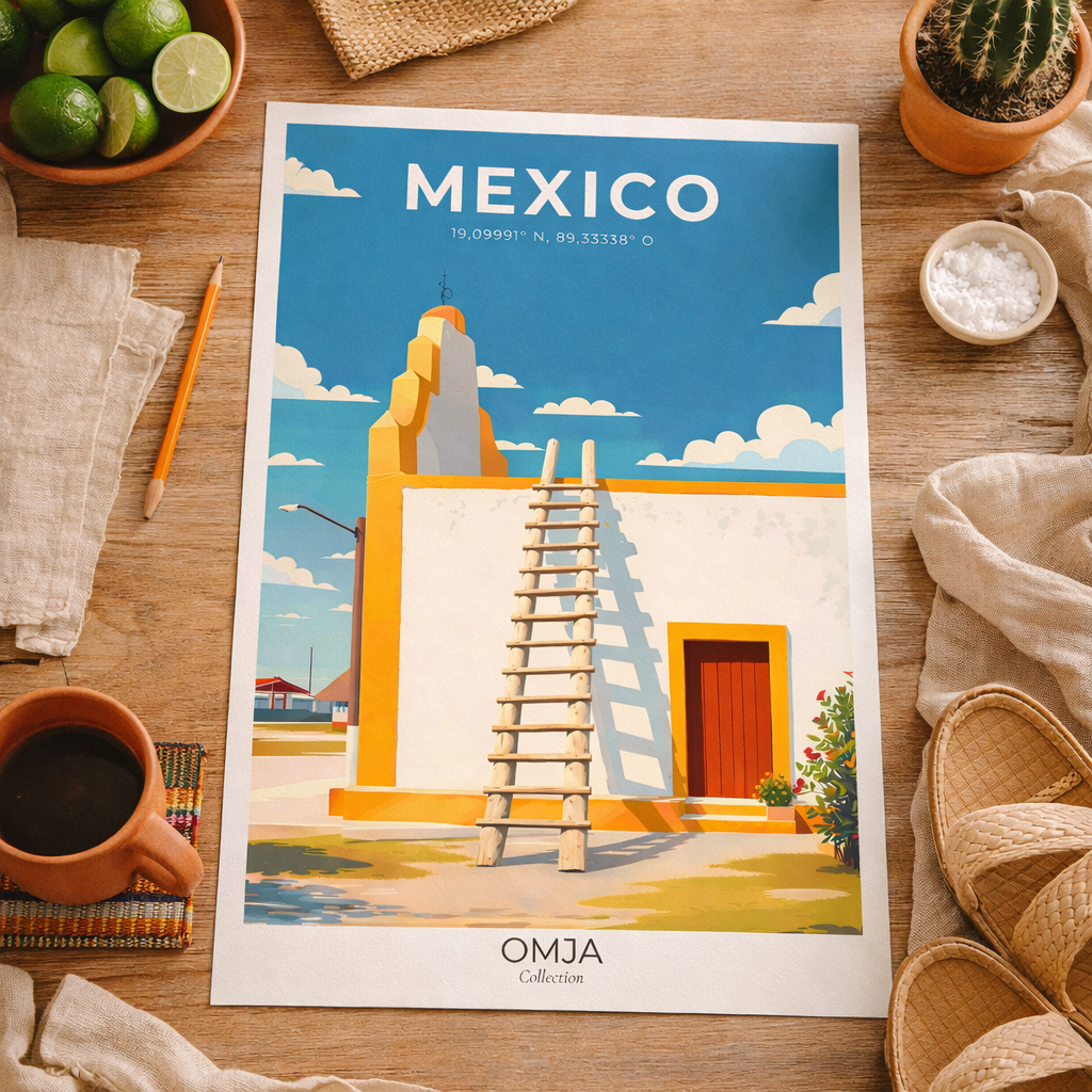 Affiche Mexique Yucatán | Poster voyage couleurs du soleil | Déco bohème chic | Art mural minimal | Cadeau escapade