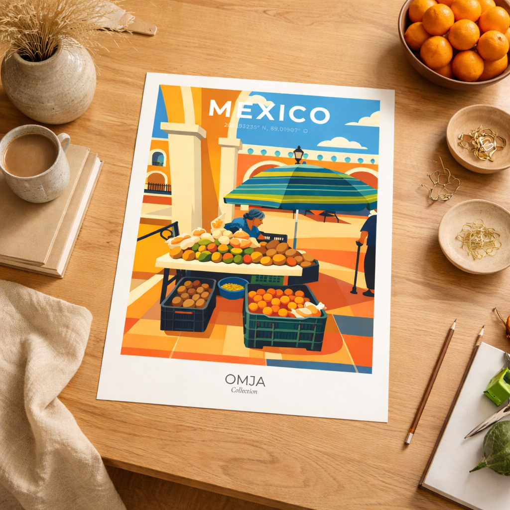 Affiche Izamal Mexique | Izamal Travel Poster | Yucatán Colonial Market Print | Décoration Murale Voyage | Wall Art
