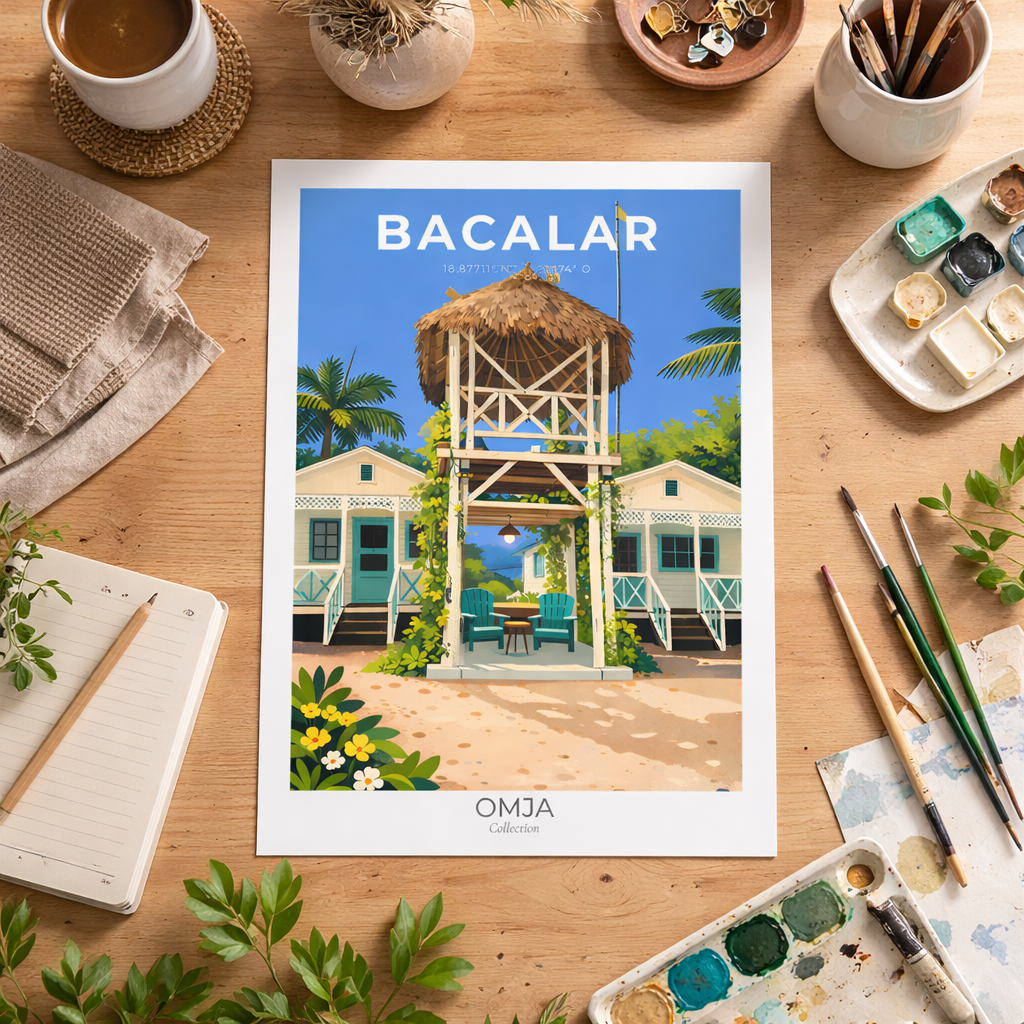 Affiche Bacalar Mexique – Lagune des 7 Couleurs, Riviera Maya | Poster voyage tropical, déco bohème chic