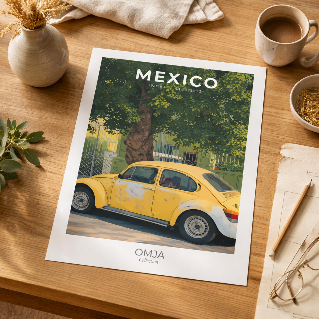 Affiche Mexico | Poster voyage Mexique | Art mural vintage | Déco chaleureuse bohème | Cadeau road trip | Mexico print