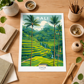 Affiche BALI – Rizières de Tegallalang | Évasion tropicale à Ubud | Photo de voyage originale | Déco nature zen