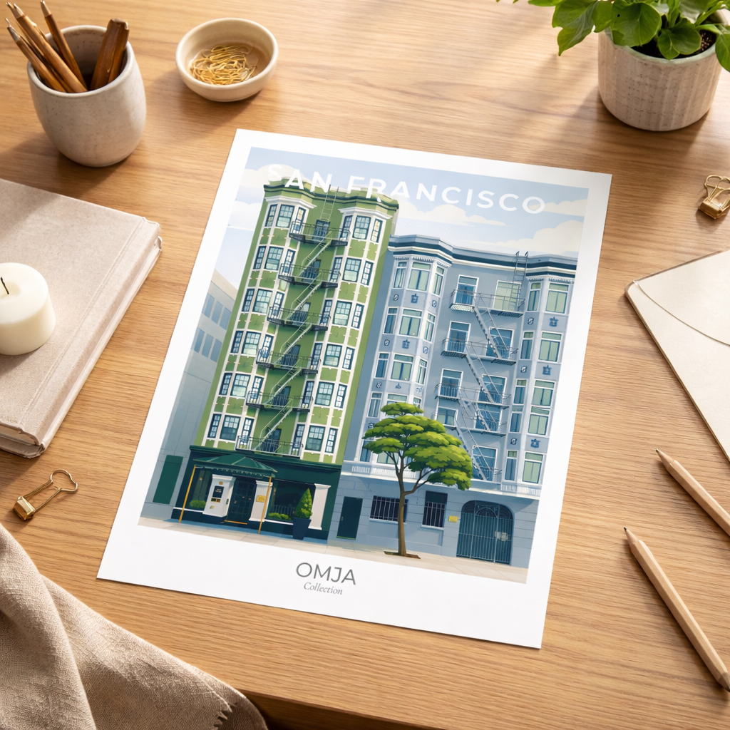 Affiche San Francisco Californie – Architecture victorienne & vibes West Coast | Décoration murale voyage