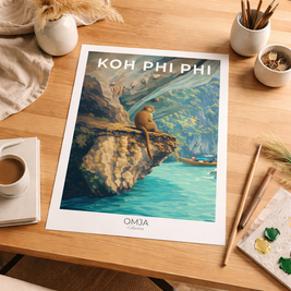 Affiche Koh Phi Phi, Thaïlande – Poster voyage photo authentique, baie turquoise & falaises, déco murale tropicale cadeau