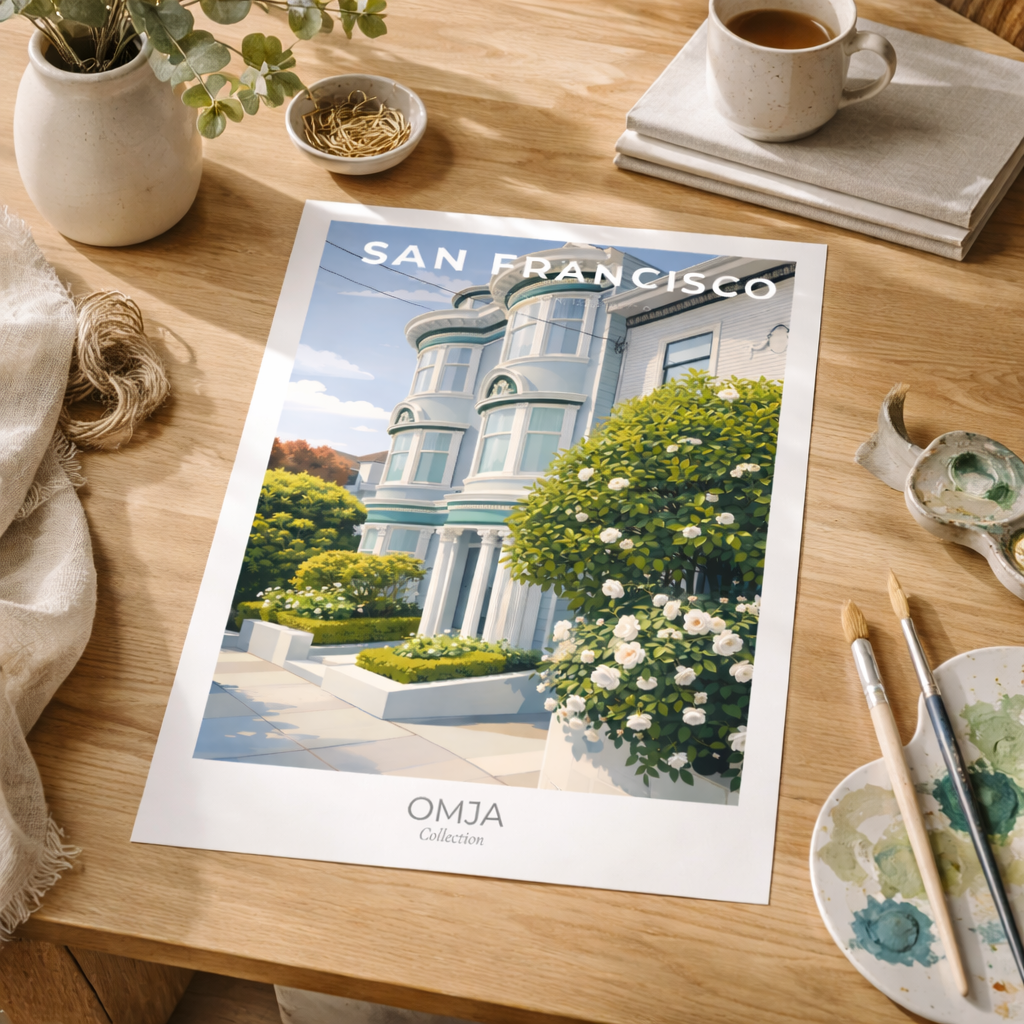 Affiche San Francisco Californie – Maison Victorienne iconique | Poster voyage vintage | Déco murale USA
