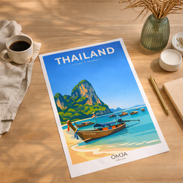 Affiche Thaïlande Ao Nang Beach Krabi – Poster photo de voyage authentique, mer turquoise, cadeau déco tropicale minimaliste