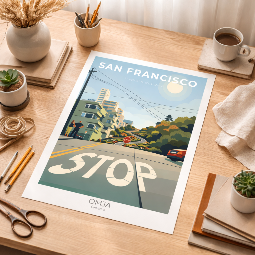 Affiche San Francisco – California Travel Poster vintage, déco murale moderne, souvenir authentique de voyage