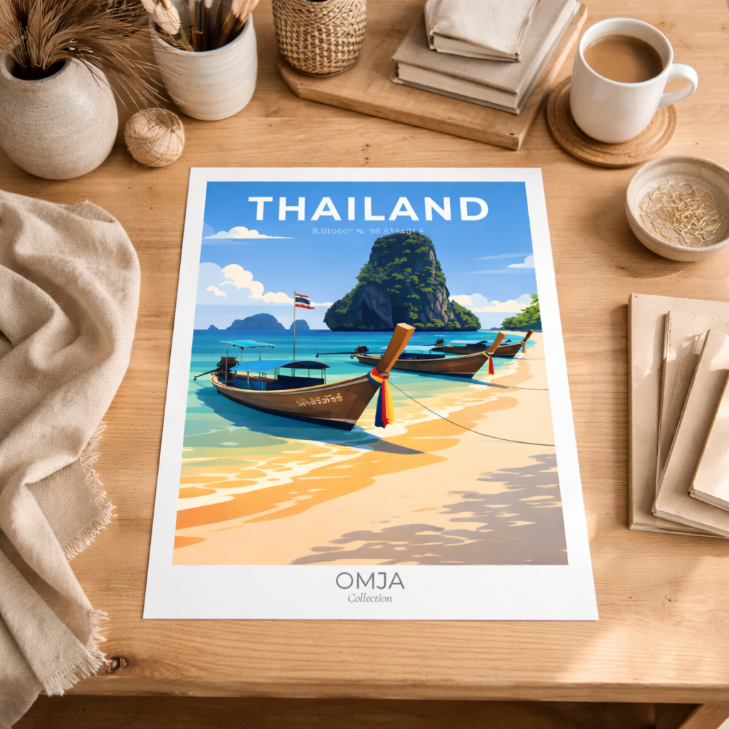 Affiche Thaïlande Railay Beach, Krabi – Poster voyage authentique, déco bord de mer tropicale, souvenir de nos explorations
