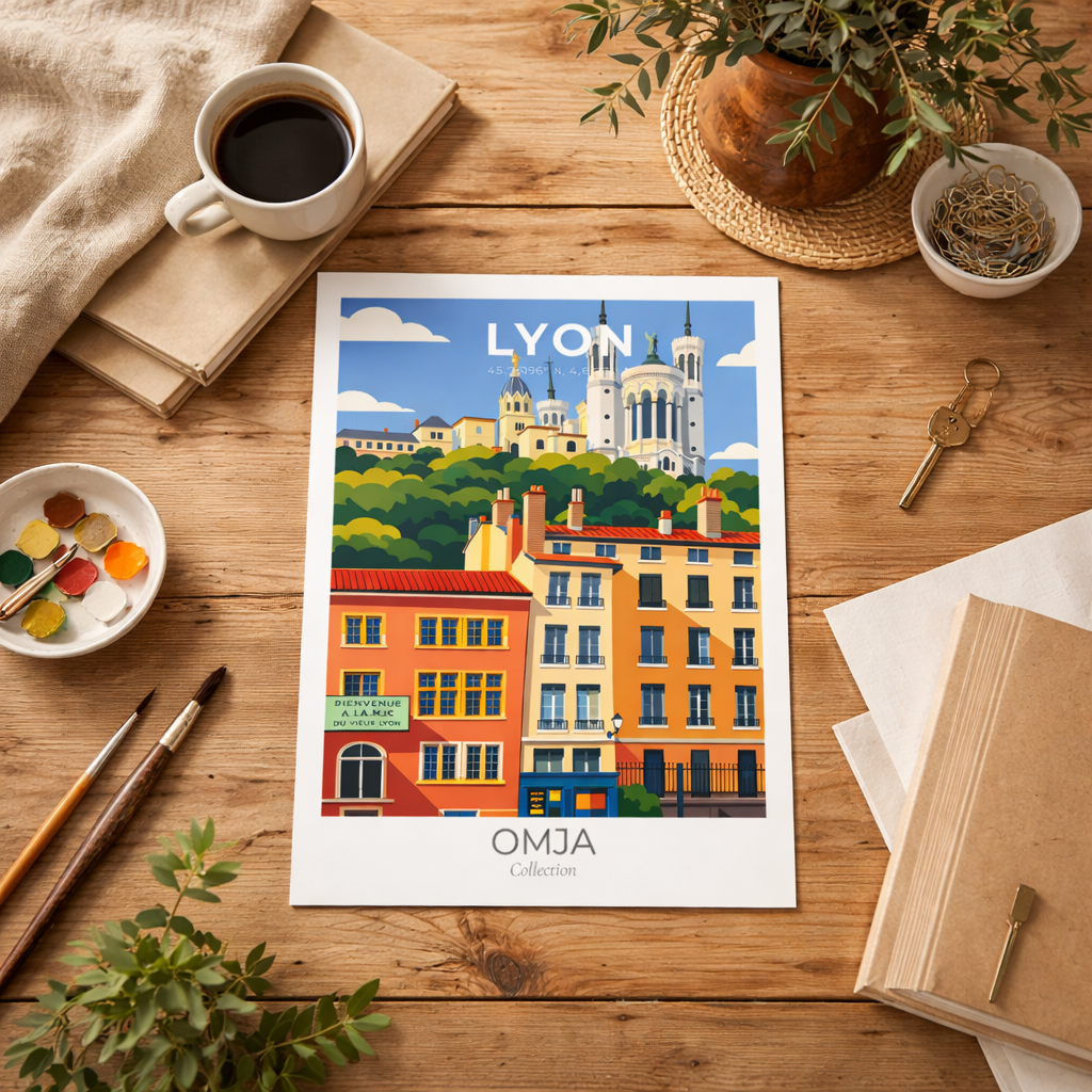 Lyon Poster – Old Lyon & Fourvière Hill | Travel Poster Wall Decor
