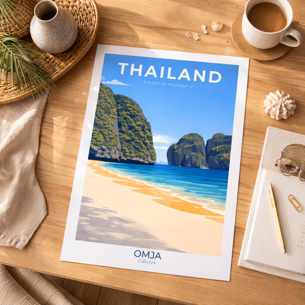 Affiche Thaïlande Phi Phi – Évasion tropicale en mer d’Andaman, souvenir de voyage authentique, déco poster premium pour salon