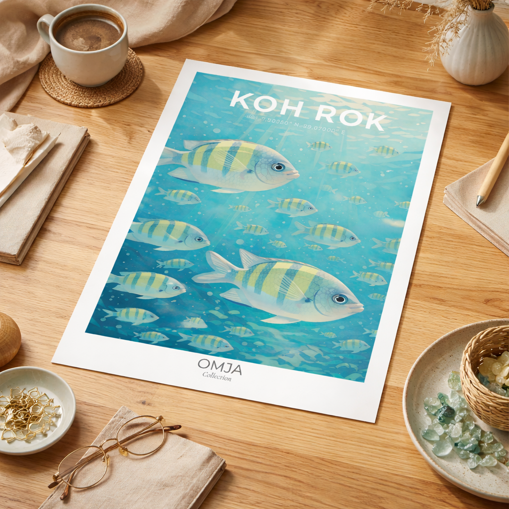 Affiche Koh Rok Thaïlande, évasion tropicale des îles Andaman – décoration murale voyage authentique et cadeau bord de mer