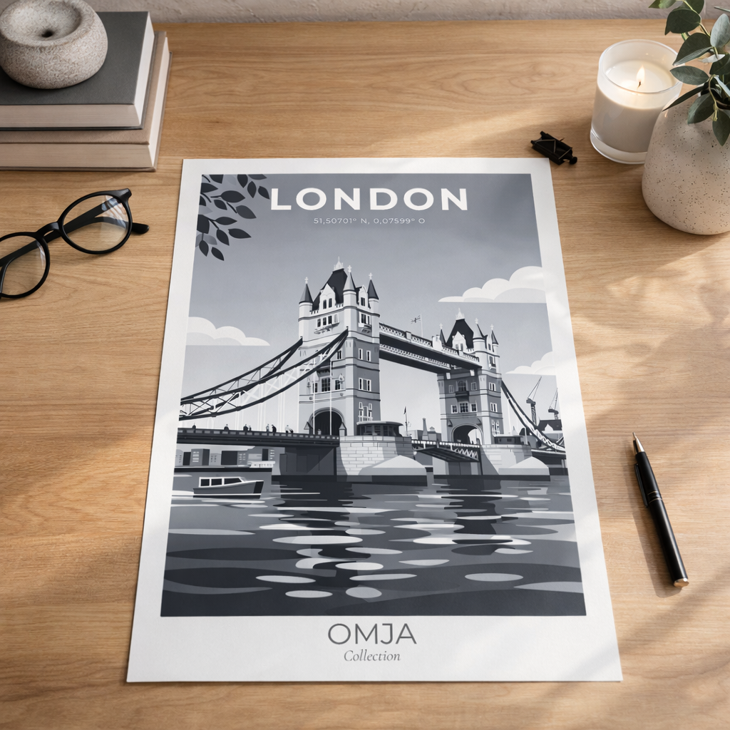 Affiche Londres Noir et Blanc – Tower Bridge Iconique | Poster Voyage Déco Murale
