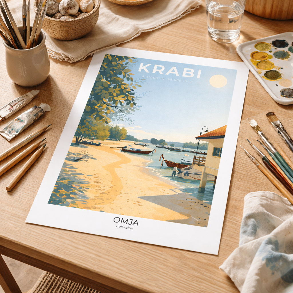 Affiche Krabi Thaïlande, poster voyage authentique inspiré de nos escapades, déco murale tropicale chic et idée cadeau