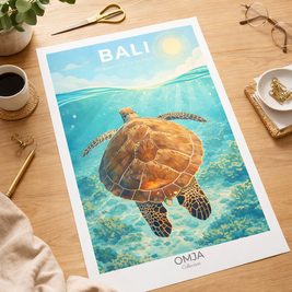 Affiche BALI – Gili Trawangan lagon turquoise | Esprit surf & snorkeling | Photo de voyage originale | Déco bord de mer
