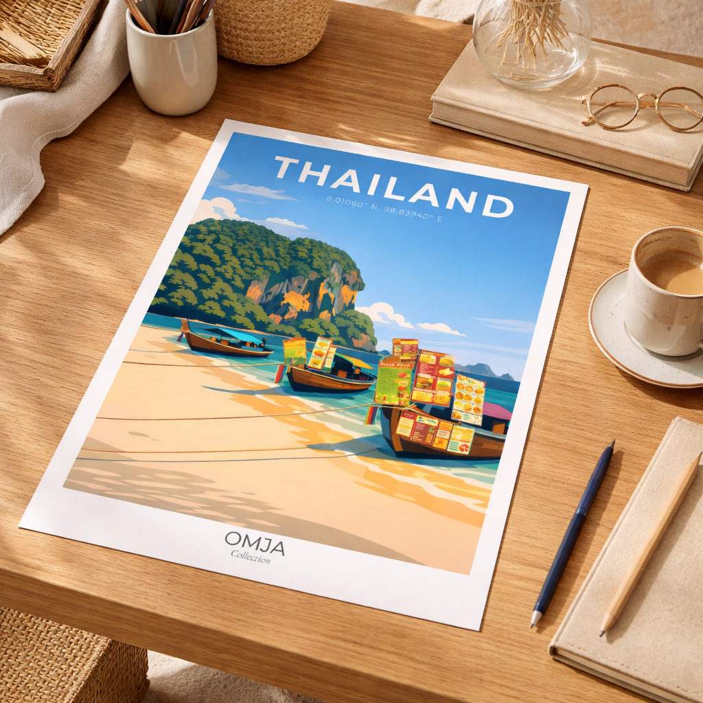 Affiche Voyage Thaïlande – Krabi & mer d’Andaman, photo originale de nos road-trips, décoration murale tropicale, idée cadeau