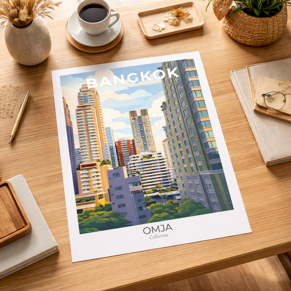 Affiche Bangkok Thaïlande – photo de voyage authentique, skyline urbaine tropicale, déco moderne salon/chambre, cadeau souvenir