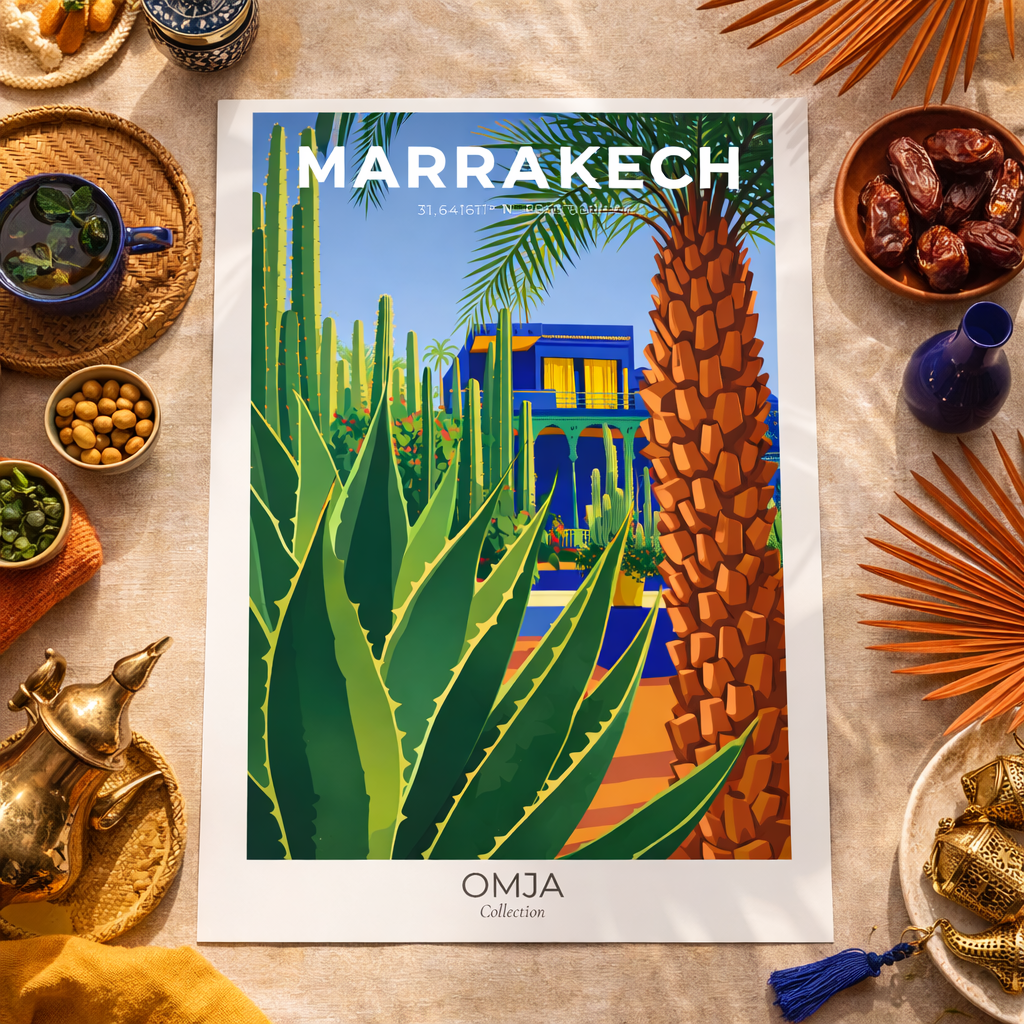 Affiche Marrakech – Jardin Oriental & Couleurs du Maroc | Poster Voyage Déco Murale