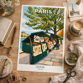 Affiche Paris – Bouquinistes au Bord de Seine | Poster Voyage Déco Murale
