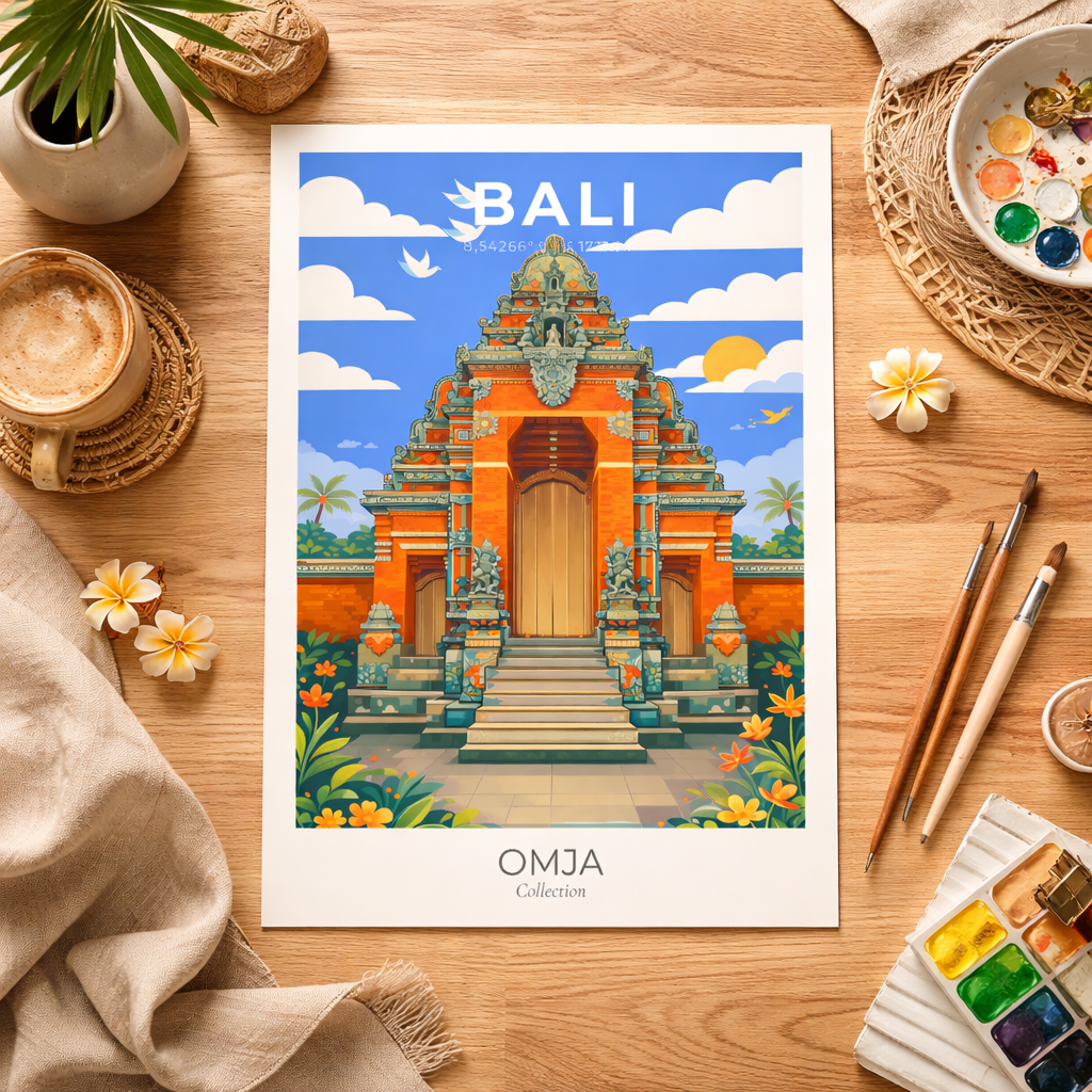 Affiche Bali Indonésie – Temple balinais tropical | Poster voyage photo authentique | Déco bohème, cadeau aventurier