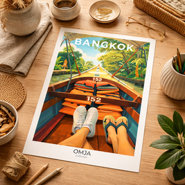 Affiche Bangkok Thaïlande | Tirage photo de voyage authentique, ambiance khlongs & temples | Déco murale exotique, cadeau