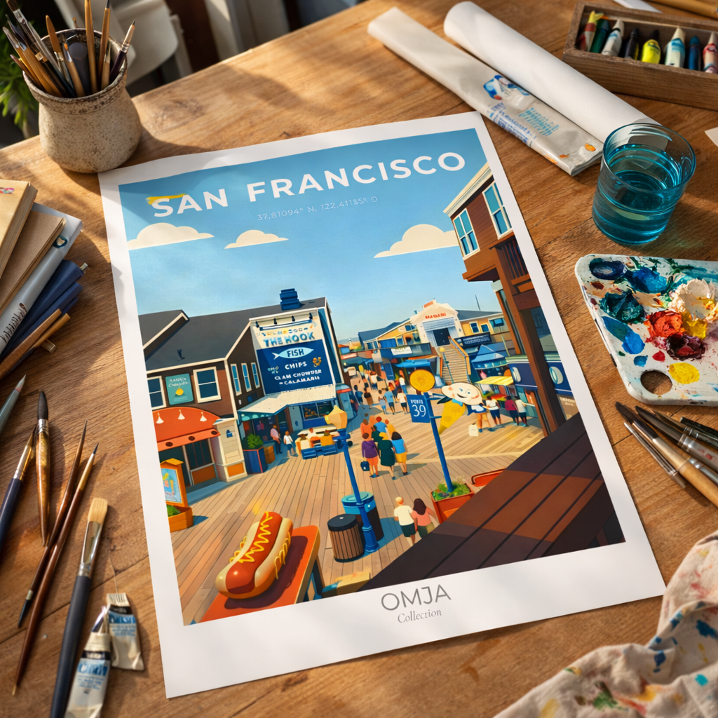 Affiche San Francisco – Pier 39 & Lions de Mer | Poster Voyage Déco Murale