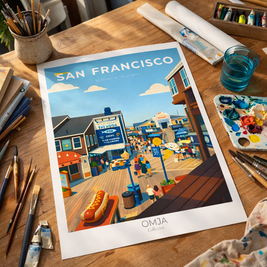 Affiche San Francisco – Pier 39 & Lions de Mer | Poster Voyage Déco Murale