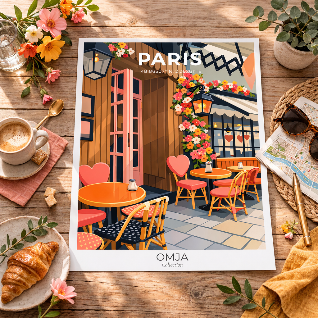 Affiche Paris – Café Romantique & Charme Parisien | Poster Voyage Déco Murale