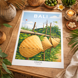 Affiche Bali – Esprit rizières & artisanat balinais | Décoration murale voyage, poster tropical chic