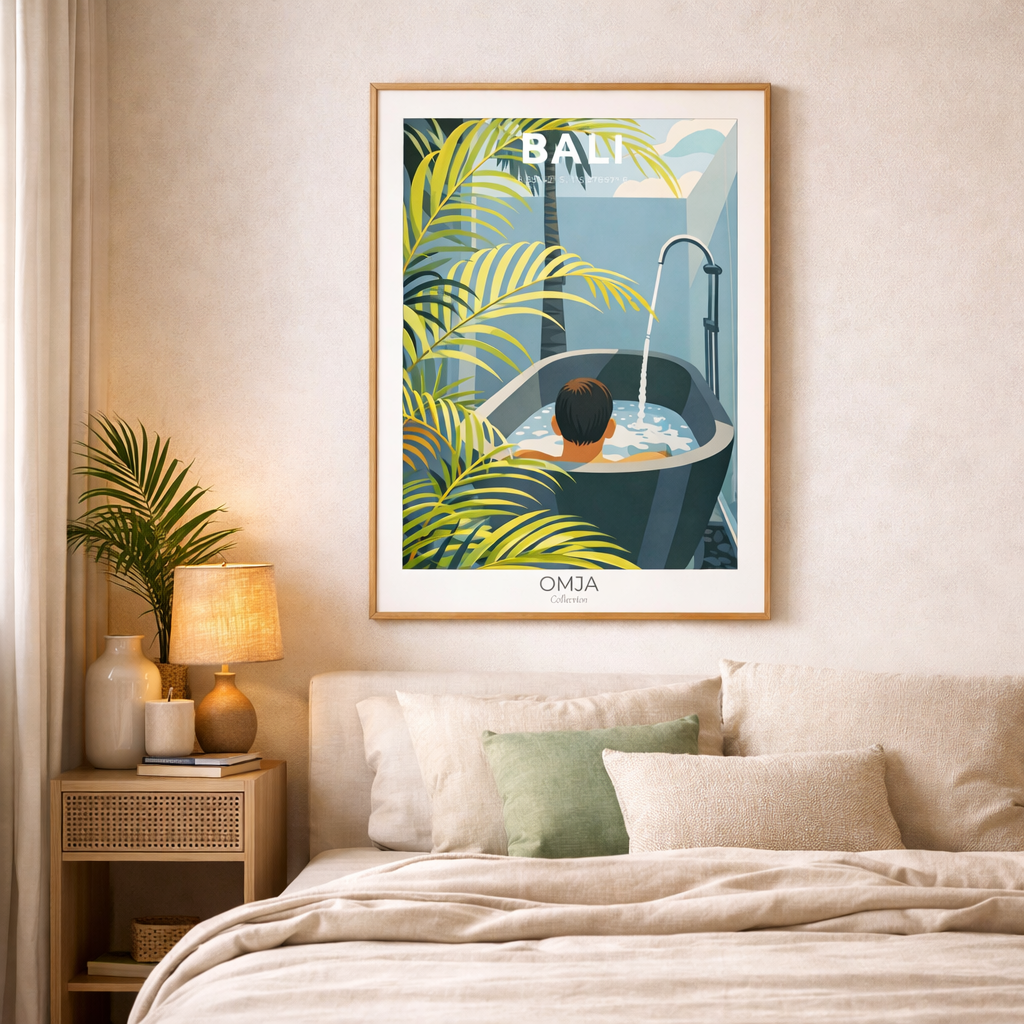 Affiche Bali Ubud – Poster voyage tropical chic, déco murale premium, cadeau souvenir d’Indonésie