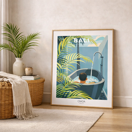 Affiche Bali Ubud – Poster voyage tropical chic, déco murale premium, cadeau souvenir d’Indonésie