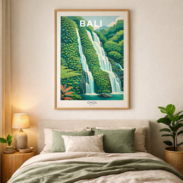 Affiche Bali Cascade – Poster voyage jungle tropicale, déco murale premium, cadeau souvenir Indonésie