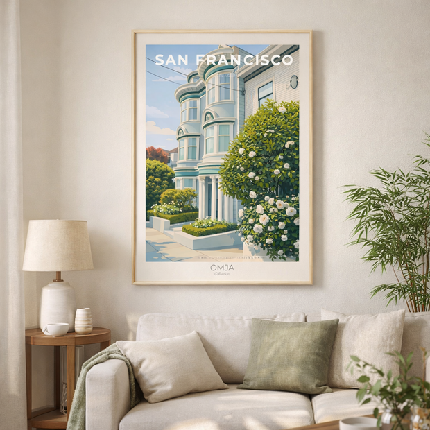 Affiche San Francisco Californie – Maison Victorienne iconique | Poster voyage vintage | Déco murale USA