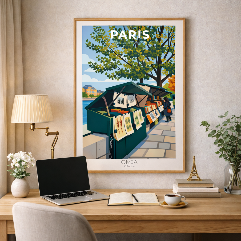 Affiche Paris – Bouquinistes au Bord de Seine | Poster Voyage Déco Murale