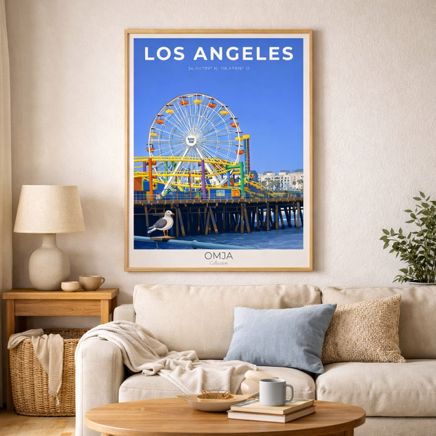 Affiche Los Angeles – Santa Monica Pier & Soleil Californien | Poster Voyage Déco Murale