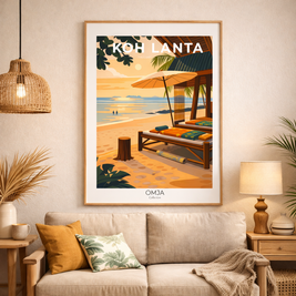 Affiche Koh Lanta Thaïlande – Sunset Andaman & esprit tropical chic, poster voyage photo originale, déco bohème bord de mer