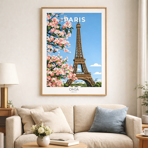 Affiche Paris – Tour Eiffel & Fleurs de Printemps | Poster Voyage Romantique Déco Murale
