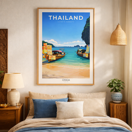 Affiche voyage Thaïlande authentique – Poster mural tropical inspiré de nos voyages, idée cadeau déco bord de mer élégante
