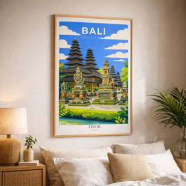 Affiche Bali – Temple Balinais & Évasion Tropicale | Poster Voyage Indonésie | Déco Murale Bohème Chic