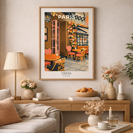 Affiche Paris – Café Romantique & Charme Parisien | Poster Voyage Déco Murale