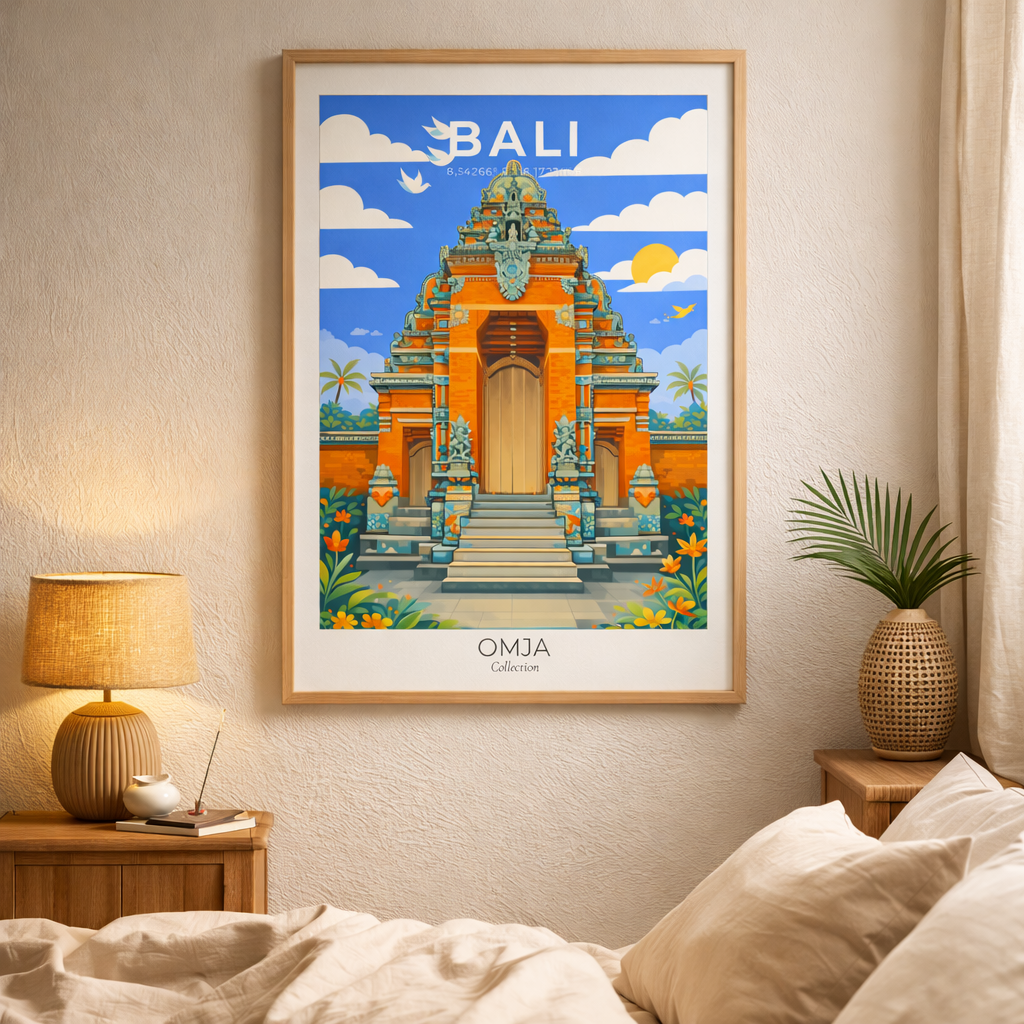 Affiche Bali Indonésie – Temple balinais tropical | Poster voyage photo authentique | Déco bohème, cadeau aventurier